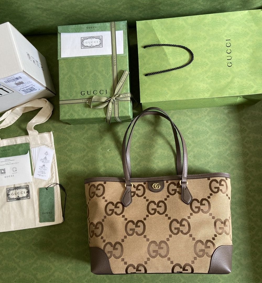 1:1 Replica Gucci Ophidia Jumbo GG Medium Tote Camel And Ebony Jumbo Canvas For Women 15in/38cm GG