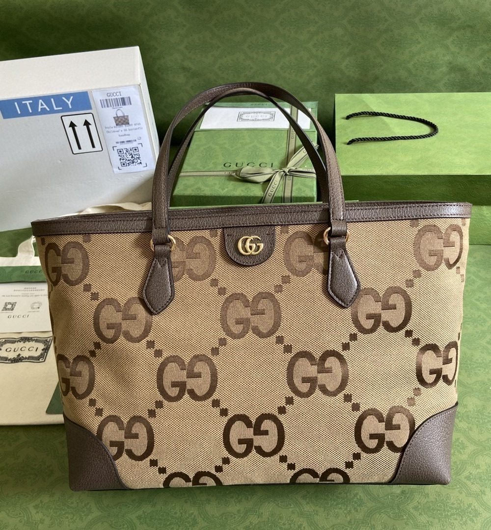 1:1 Replica Gucci Ophidia Jumbo GG Medium Tote Camel And Ebony Jumbo Canvas For Women 15in/38cm GG