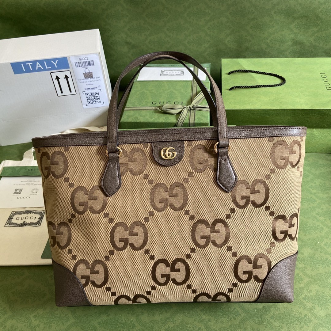 1:1 Replica Gucci Ophidia Jumbo GG Medium Tote Camel And Ebony Jumbo Canvas For Women 15in/38cm GG