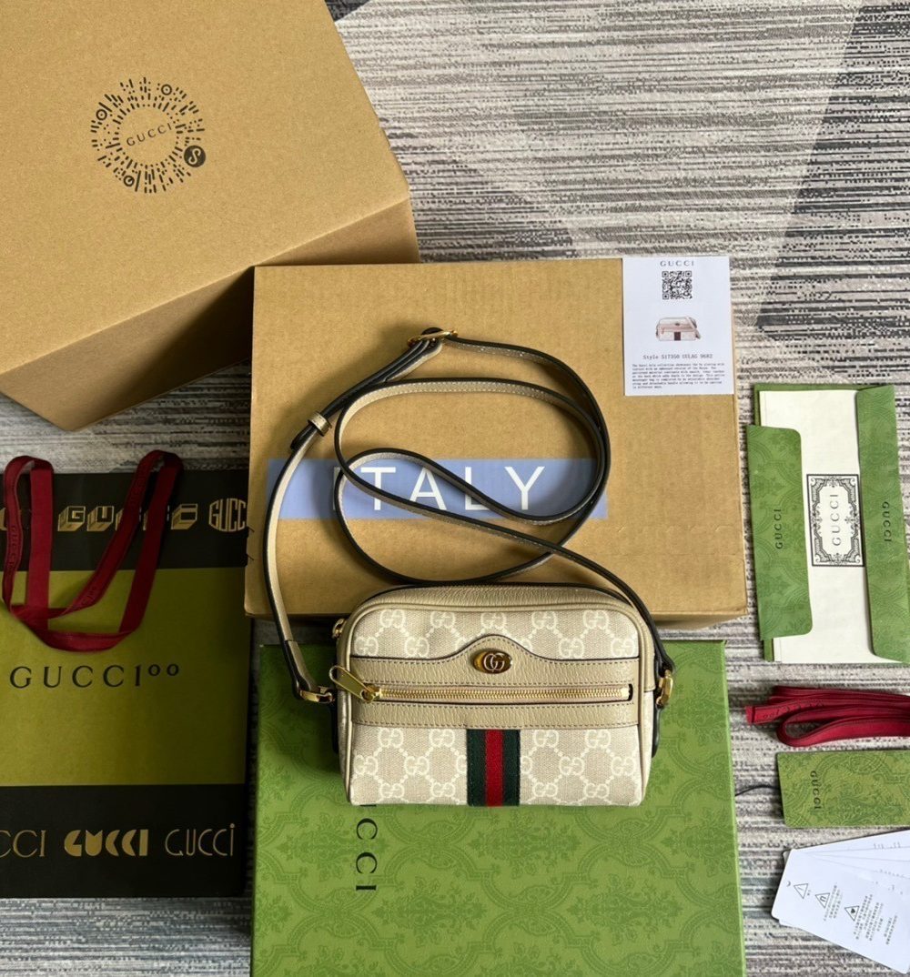 1:1 Replica Gucci Ophidia Mini GG Bag Beige And Ebony GG Supreme Canvas, With Beige For Women  7in/17.5cm GG
