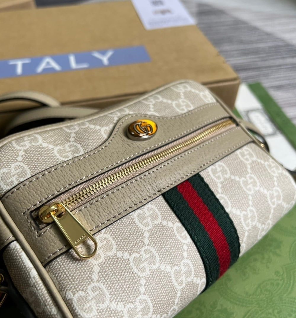 1:1 Replica Gucci Ophidia Mini GG Bag Beige And Ebony GG Supreme Canvas, With Beige For Women  7in/17.5cm GG