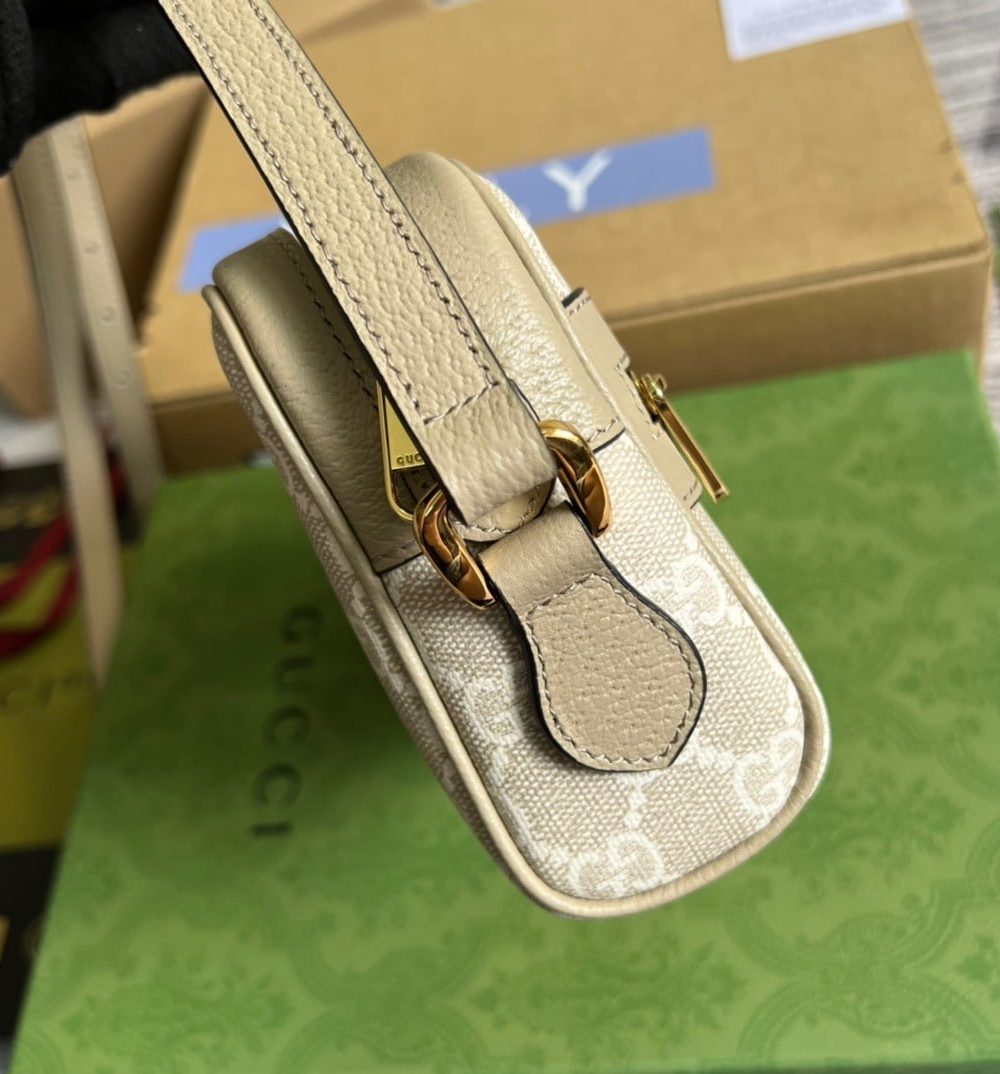 1:1 Replica Gucci Ophidia Mini GG Bag Beige And Ebony GG Supreme Canvas, With Beige For Women  7in/17.5cm GG