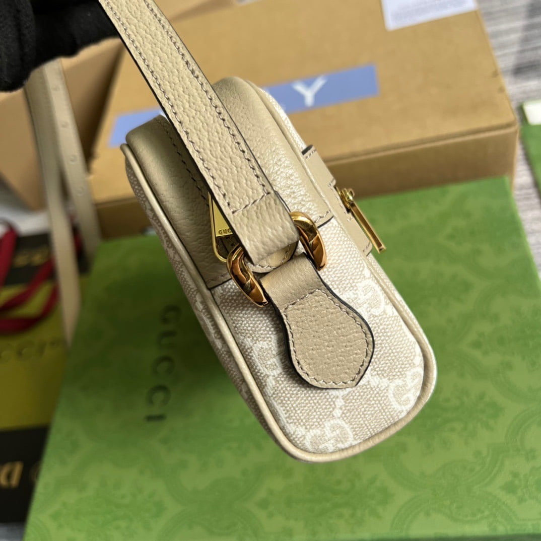 1:1 Replica Gucci Ophidia Mini GG Bag Beige And Ebony GG Supreme Canvas, With Beige For Women 7in/17.5cm GG - Image 6
