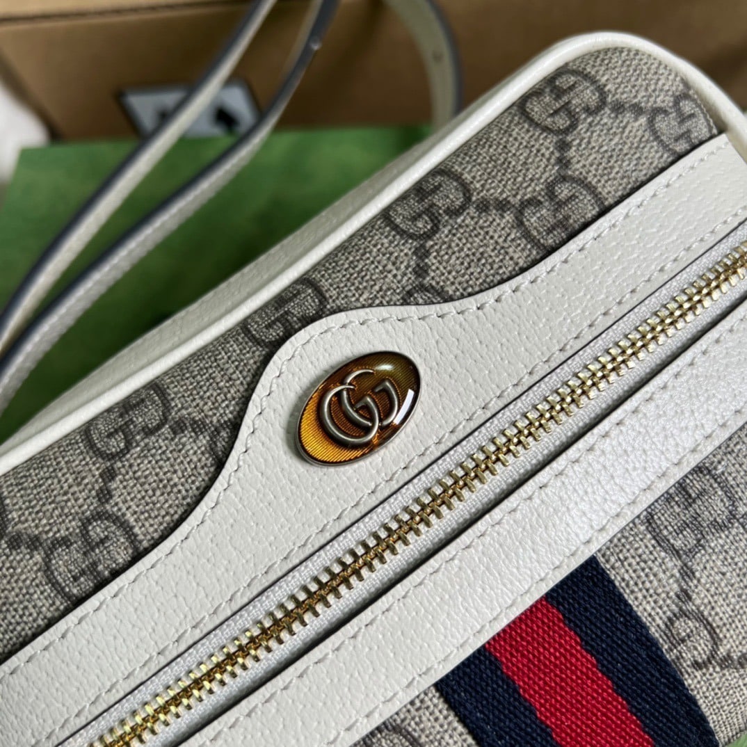 1:1 Replica Gucci Ophidia Mini GG Bag Beige And Ebony GG Supreme Canvas, With White For Women 7in/17.5cm GG 517350 96IWS 9794 - Image 4