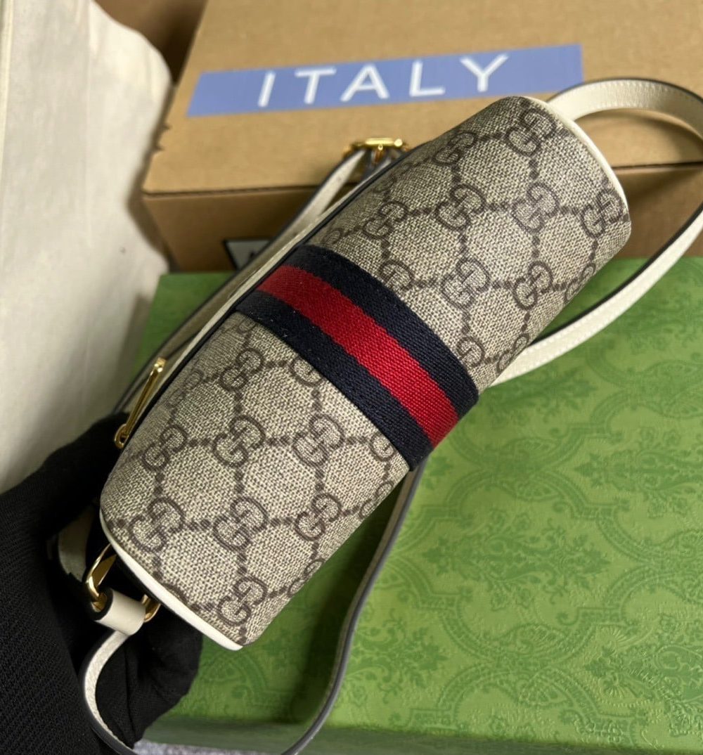 1:1 Replica Gucci Ophidia Mini GG Bag Beige And Ebony GG Supreme Canvas, With White For Women  7in/17.5cm GG 517350 96IWS 9794
