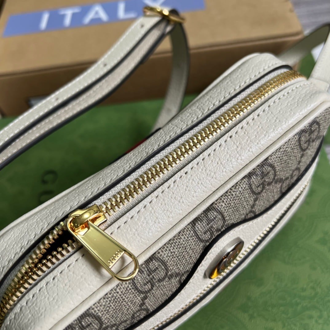 1:1 Replica Gucci Ophidia Mini GG Bag Beige And Ebony GG Supreme Canvas, With White For Women 7in/17.5cm GG 517350 96IWS 9794 - Image 5