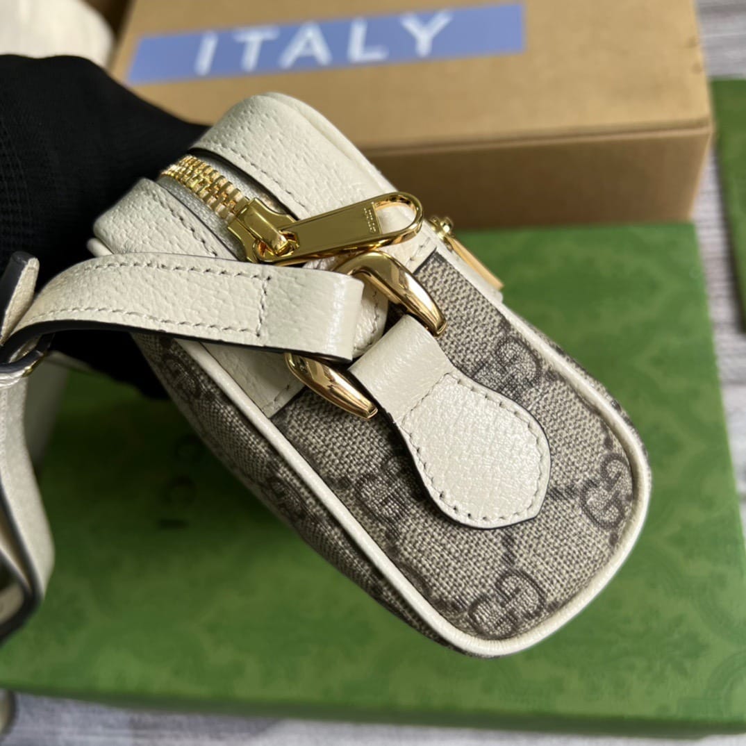 1:1 Replica Gucci Ophidia Mini GG Bag Beige And Ebony GG Supreme Canvas, With White For Women 7in/17.5cm GG 517350 96IWS 9794 - Image 7