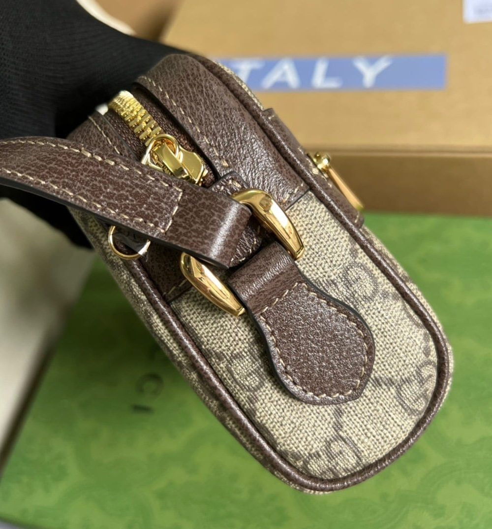 1:1 Replica Gucci Ophidia Mini GG Bag Beige/Ebony GG Supreme Canvas With Brown For Women  7in/17.5cm GG 517350 96IWS 8745