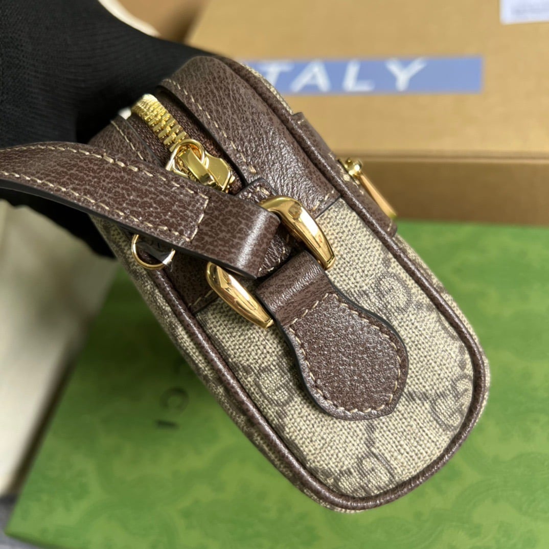 1:1 Replica Gucci Ophidia Mini GG Bag Beige/Ebony GG Supreme Canvas With Brown For Women 7in/17.5cm GG 517350 96IWS 8745 - Image 3