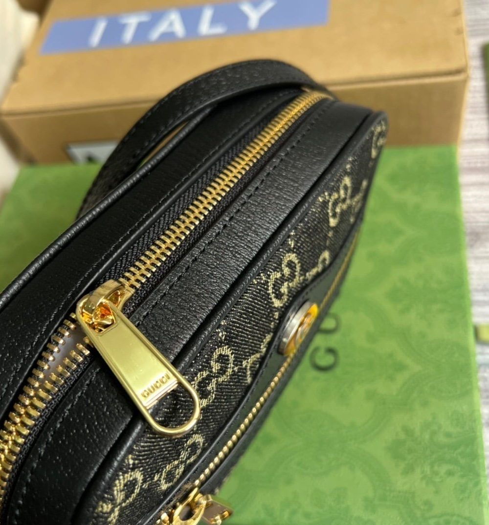 1:1 Replica Gucci Ophidia Mini GG Bag Black And Ivory GG Denim Jacquard For Women  7in/17.5cm GG 517350 UN3BG 1274