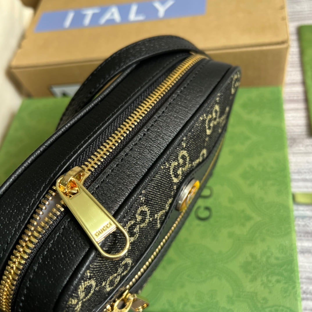 1:1 Replica Gucci Ophidia Mini GG Bag Black And Ivory GG Denim Jacquard For Women 7in/17.5cm GG 517350 UN3BG 1274 - Image 5