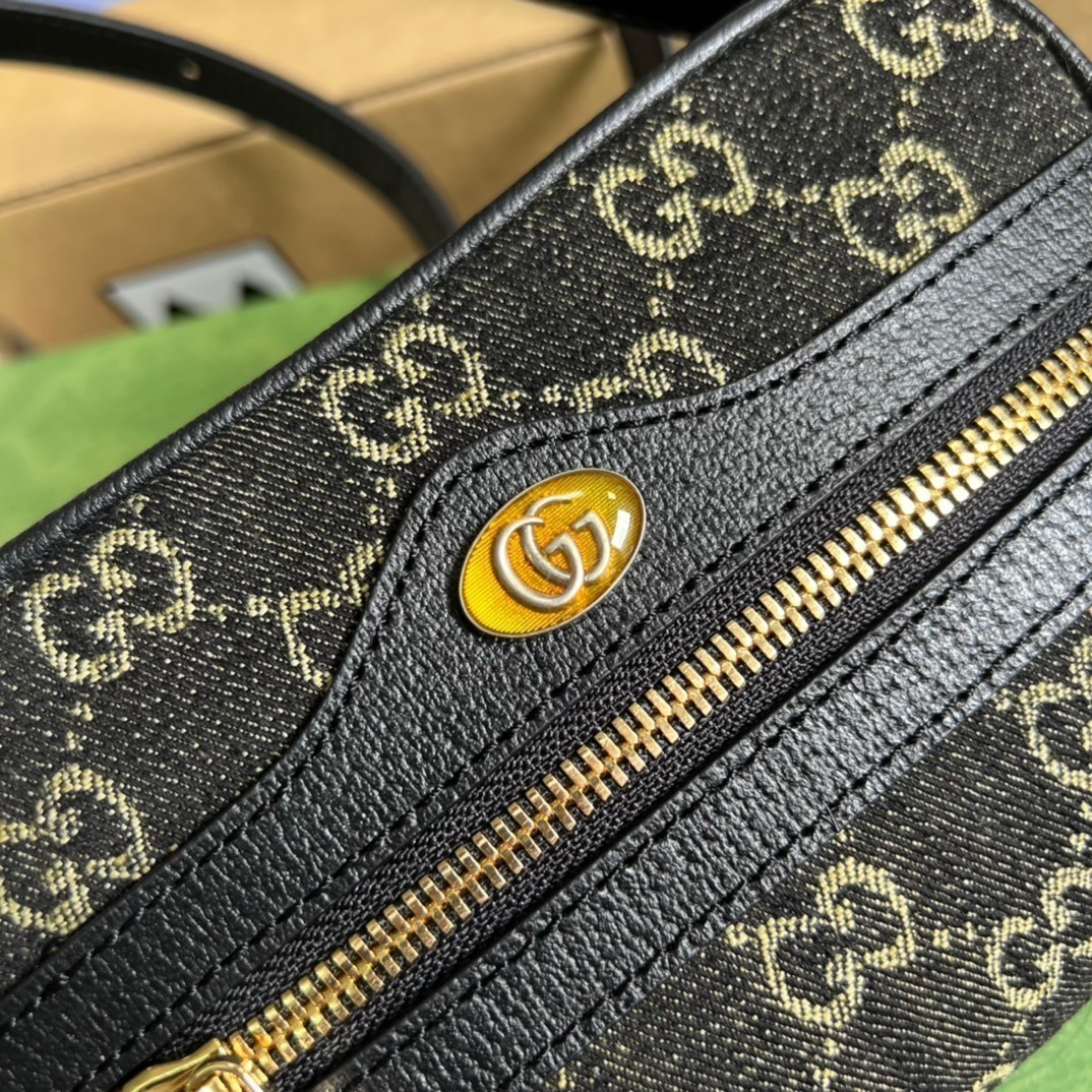 1:1 Replica Gucci Ophidia Mini GG Bag Black And Ivory GG Denim Jacquard For Women 7in/17.5cm GG 517350 UN3BG 1274 - Image 4
