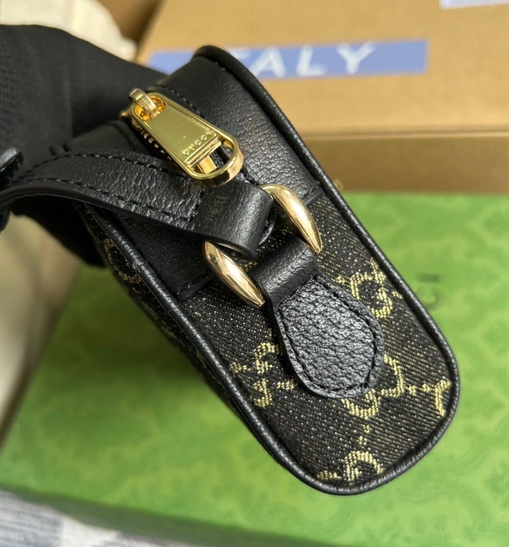 1:1 Replica Gucci Ophidia Mini GG Bag Black And Ivory GG Denim Jacquard For Women  7in/17.5cm GG 517350 UN3BG 1274