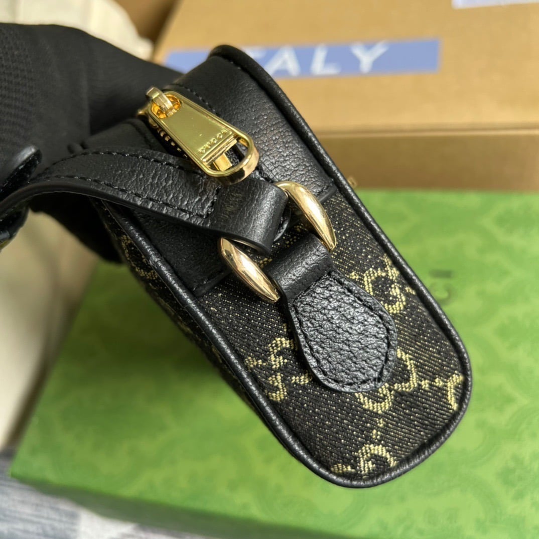 1:1 Replica Gucci Ophidia Mini GG Bag Black And Ivory GG Denim Jacquard For Women 7in/17.5cm GG 517350 UN3BG 1274 - Image 2