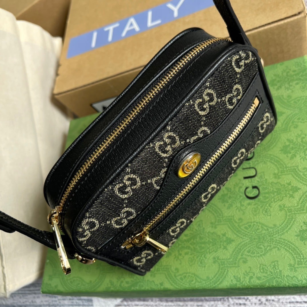 1:1 Replica Gucci Ophidia Mini GG Bag Black And Ivory GG Denim Jacquard For Women 7in/17.5cm GG 517350 UN3BG 1274 - Image 9