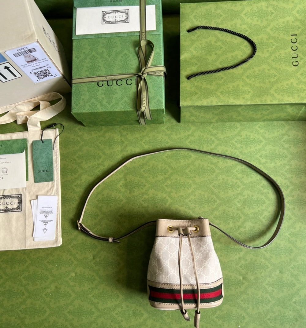 1:1 Replica Gucci Ophidia Mini GG Bucket Bag White For Women, Women's Bags 7.5in/19cm GG