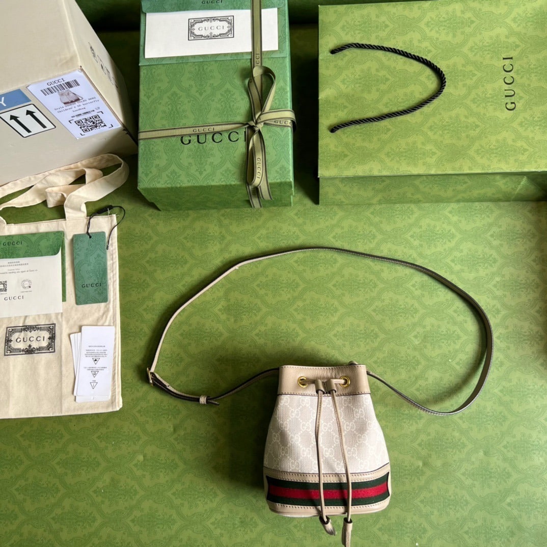 1:1 Replica Gucci Ophidia Mini GG Bucket Bag White For Women, Women's Bags 7.5in/19cm GG - Image 9