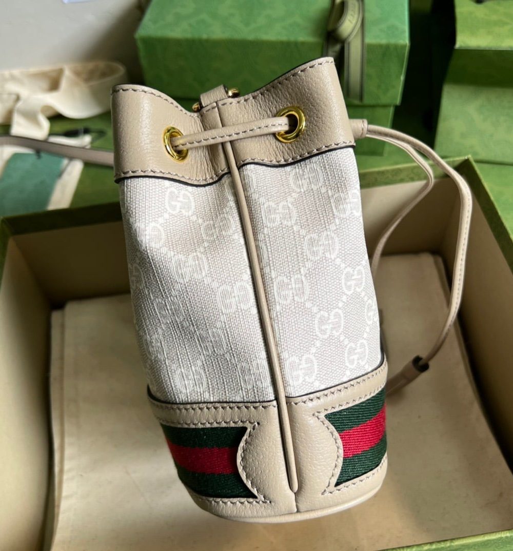 1:1 Replica Gucci Ophidia Mini GG Bucket Bag White For Women, Women's Bags 7.5in/19cm GG