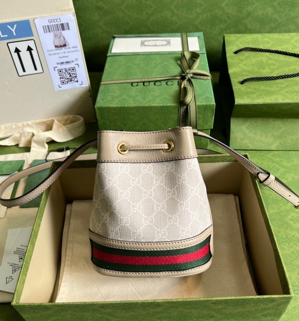 1:1 Replica Gucci Ophidia Mini GG Bucket Bag White For Women, Women's Bags 7.5in/19cm GG