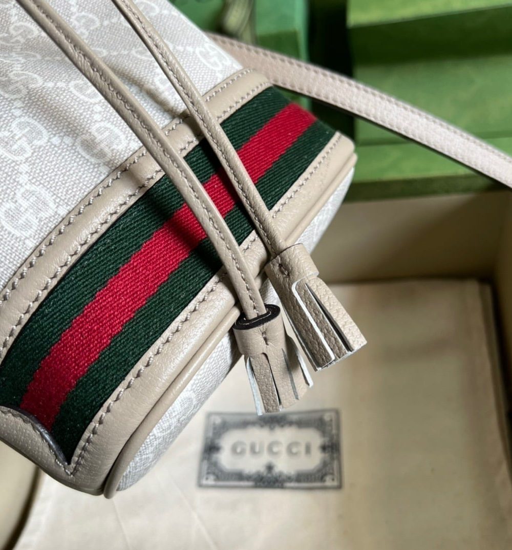 1:1 Replica Gucci Ophidia Mini GG Bucket Bag White For Women, Women's Bags 7.5in/19cm GG