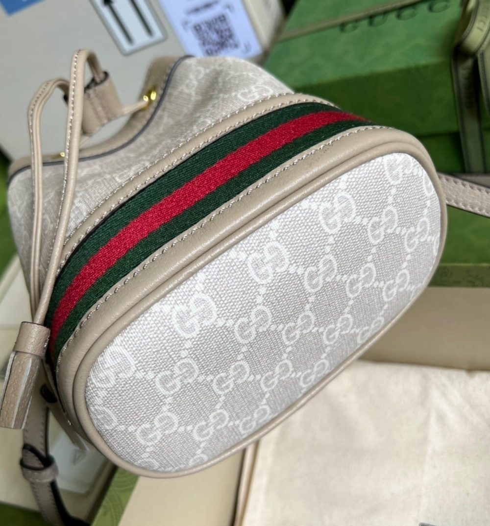 1:1 Replica Gucci Ophidia Mini GG Bucket Bag White For Women, Women's Bags 7.5in/19cm GG