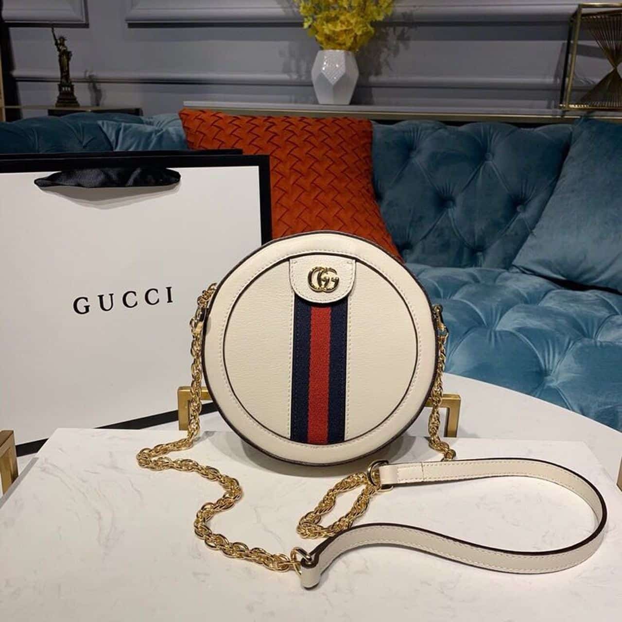 1:1 Replica Gucci Ophidia Mini GG Round Shoulder Bag White For Women 7in/18cm GG - Image 2