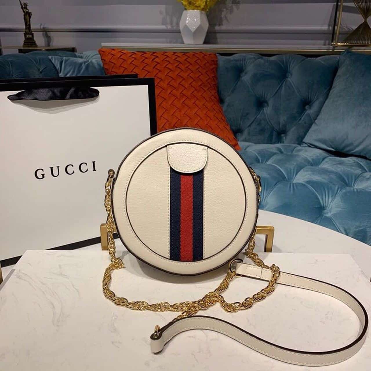 1:1 Replica Gucci Ophidia Mini GG Round Shoulder Bag White For Women 7in/18cm GG - Image 5
