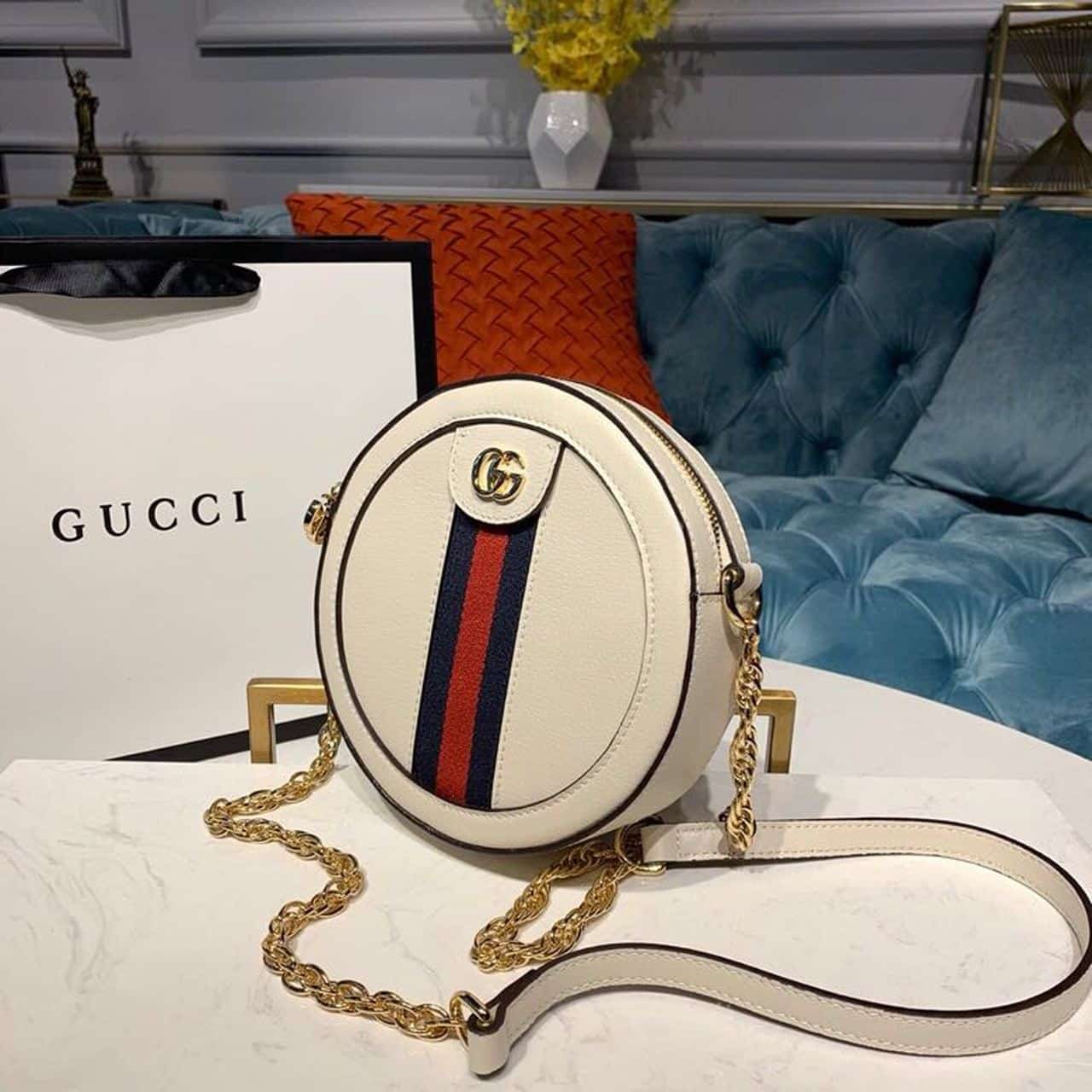 1:1 Replica Gucci Ophidia Mini GG Round Shoulder Bag White For Women 7in/18cm GG - Image 3