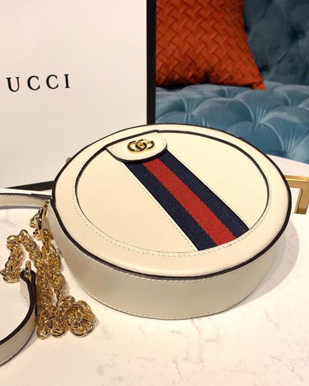1:1 Replica Gucci Ophidia Mini GG Round Shoulder Bag White For Women 7in/18cm GG