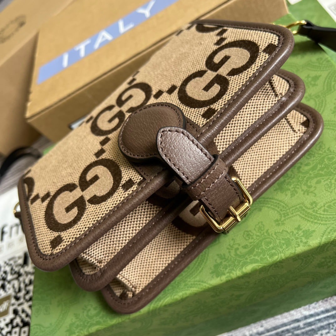 1:1 Replica Gucci Ophidia Mini Jumbo GG Bag Camel And Ebony Jumbo GG Canvas For Men 4.7in/12cm GG - Image 2