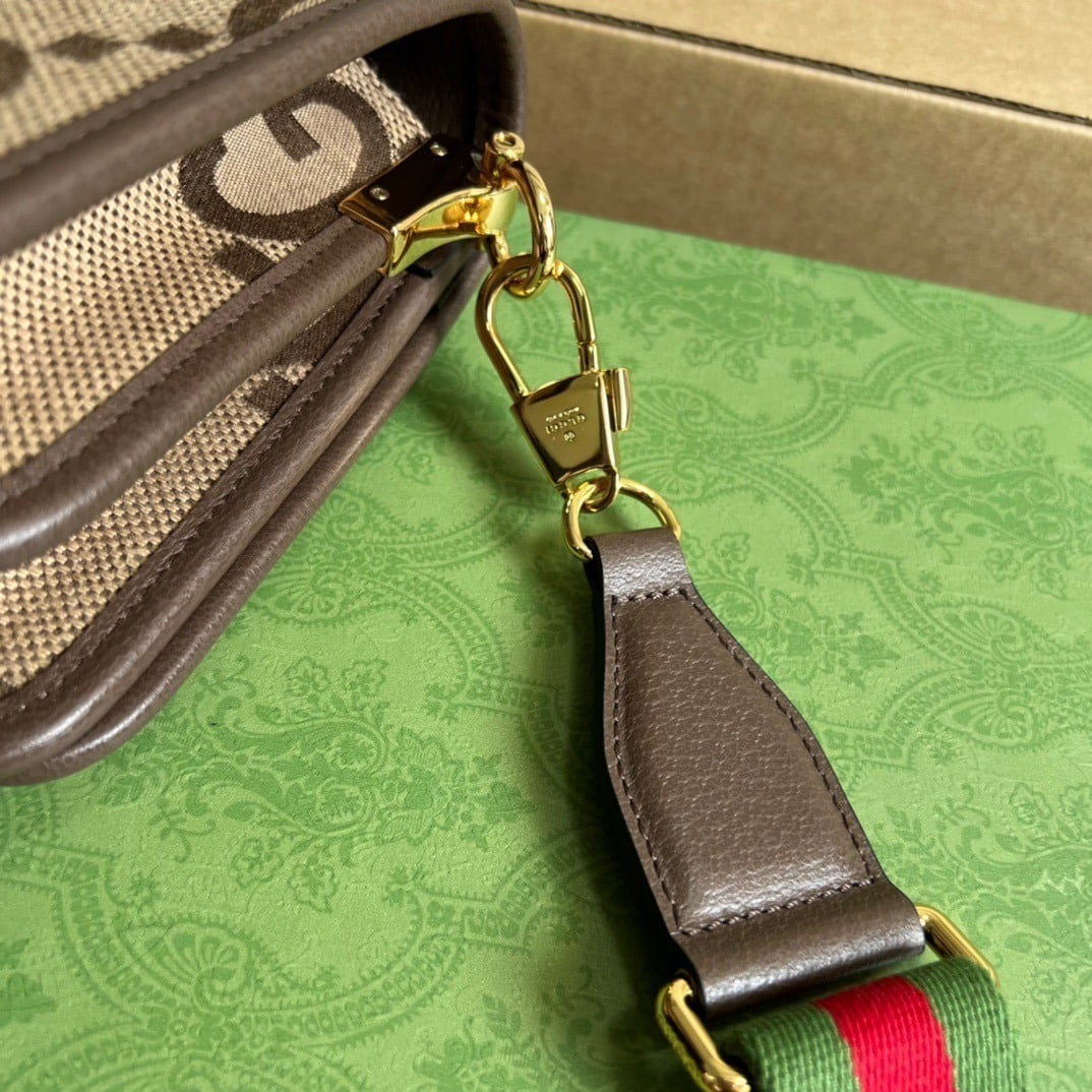 1:1 Replica Gucci Ophidia Mini Jumbo GG Bag Camel And Ebony Jumbo GG Canvas For Men 4.7in/12cm GG - Image 9