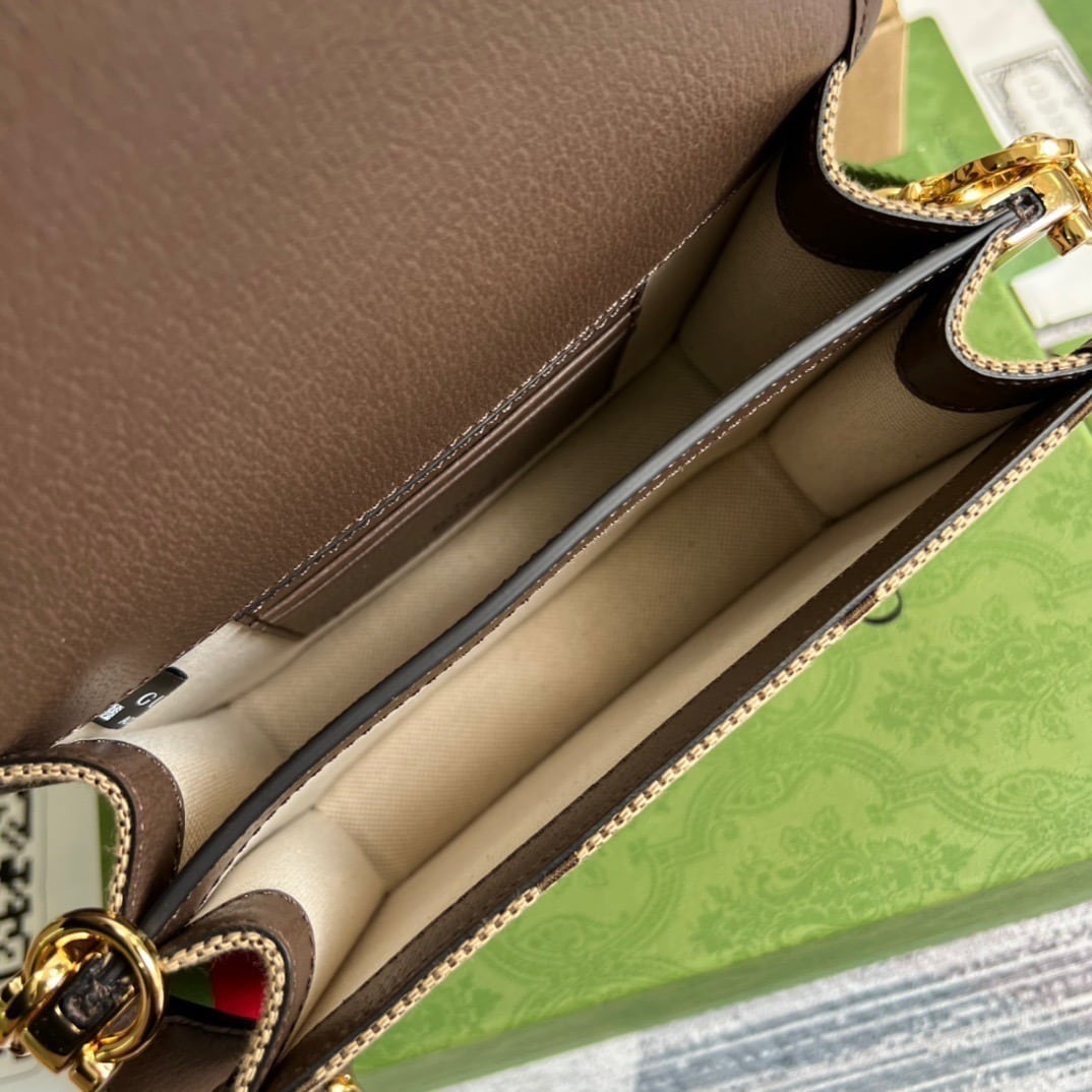1:1 Replica Gucci Ophidia Mini Jumbo GG Bag Camel And Ebony Jumbo GG Canvas For Men 4.7in/12cm GG - Image 5