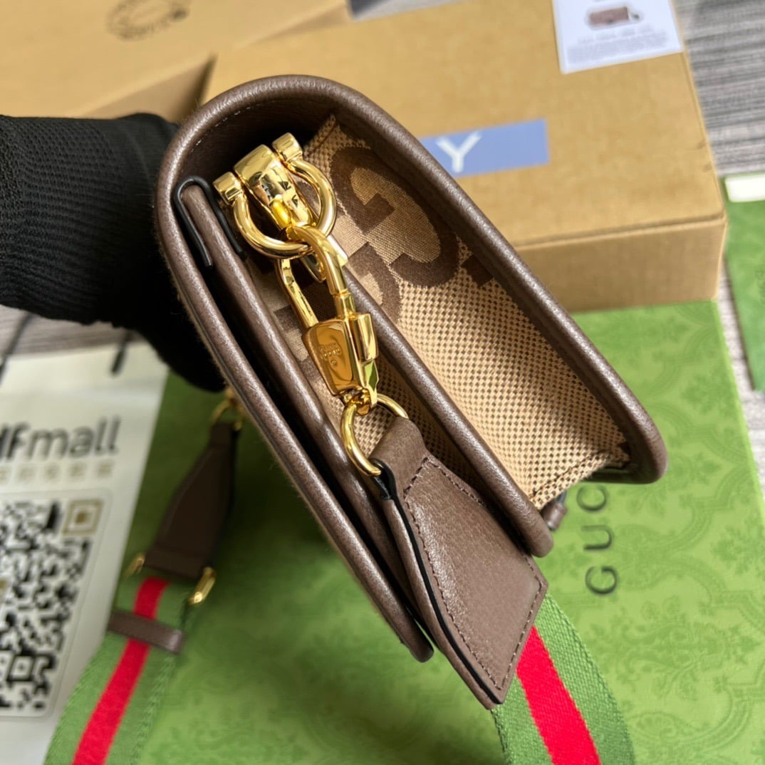 1:1 Replica Gucci Ophidia Mini Jumbo GG Bag Camel And Ebony Jumbo GG Canvas For Men 4.7in/12cm GG - Image 6