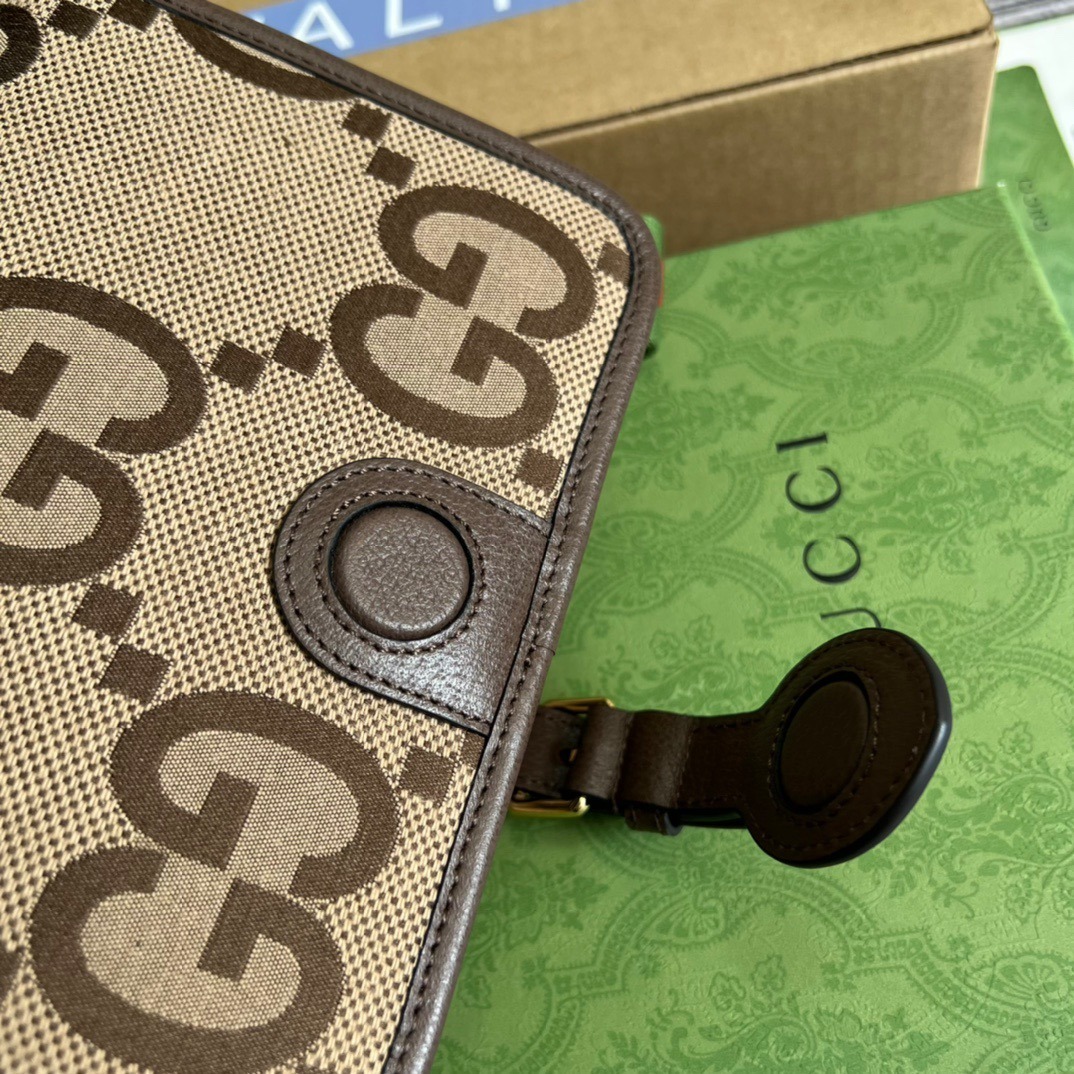 1:1 Replica Gucci Ophidia Mini Jumbo GG Bag Camel And Ebony Jumbo GG Canvas For Men 4.7in/12cm GG - Image 8