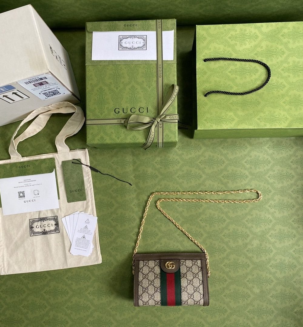1:1 Replica Gucci Ophidia Mini Shoulder Bag Beige/Ebony GG Supreme Canvas Green And Red Web Detail Brown For Women 7.5in/19cm GG 602676 K05NB 8745