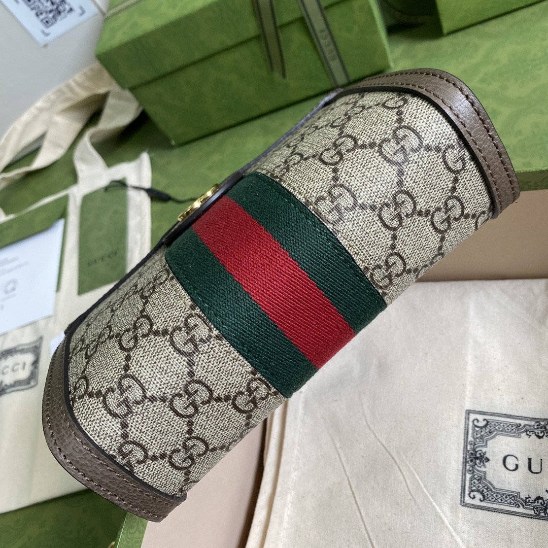 1:1 Replica Gucci Ophidia Mini Shoulder Bag Beige/Ebony GG Supreme Canvas Green And Red Web Detail Brown For Women 7.5in/19cm GG 602676 K05NB 8745 - Image 6