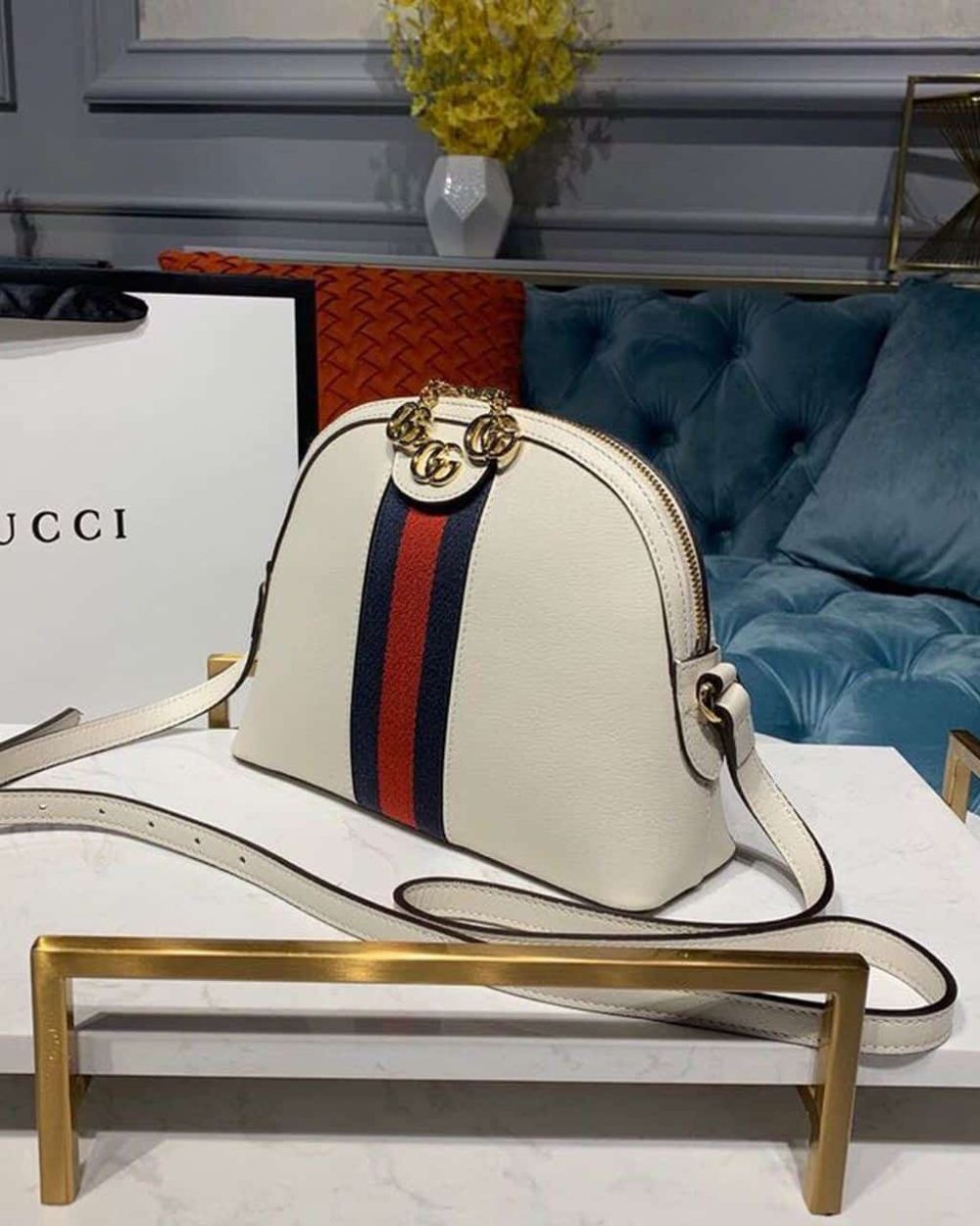 1:1 Replica Gucci Ophidia Shoulder Bag White 9in/24cm