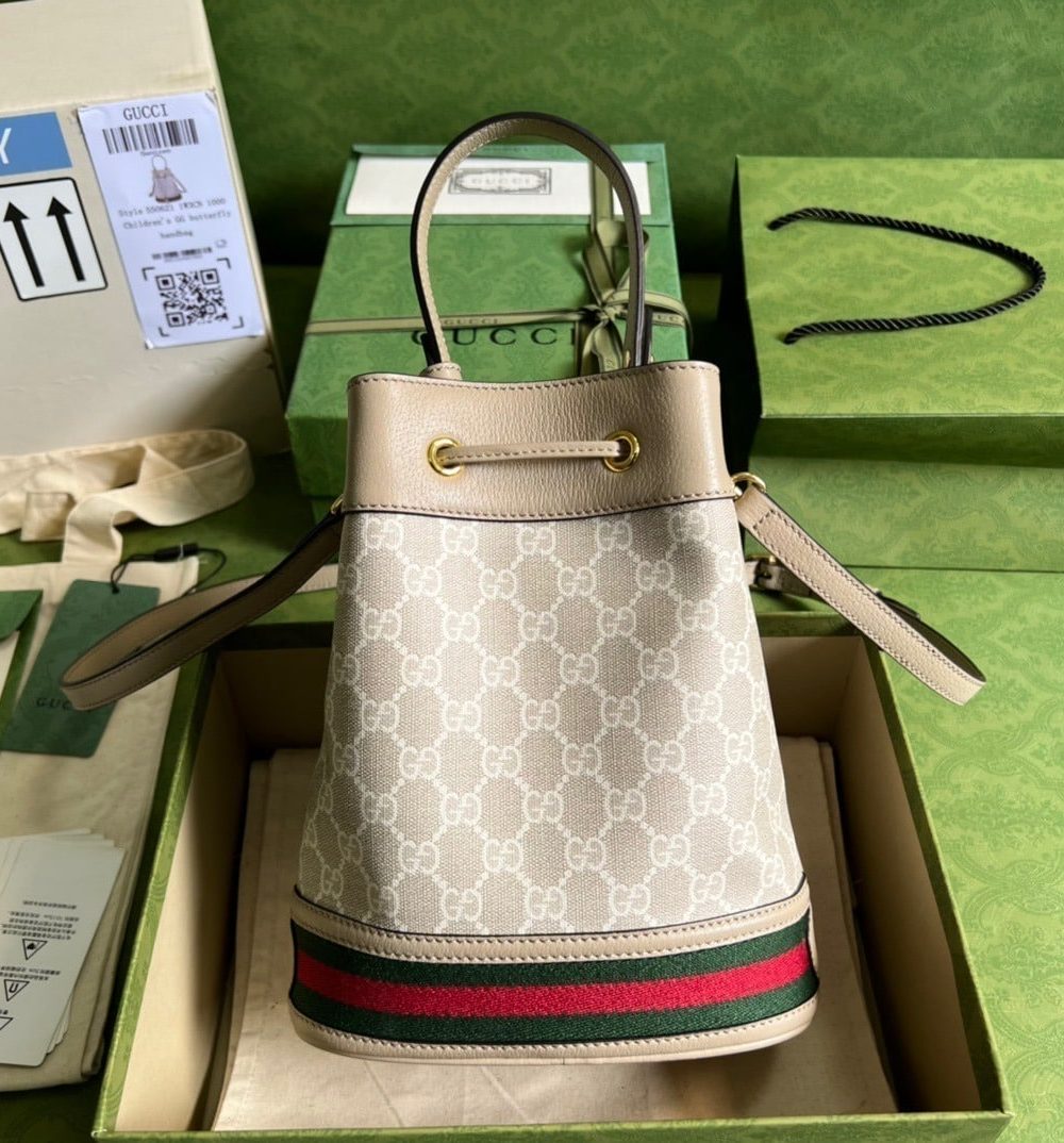 1:1 Replica Gucci Ophidia Small GG Bucket Bag White For Women, Women's Bags 10in/25cm GG ‎