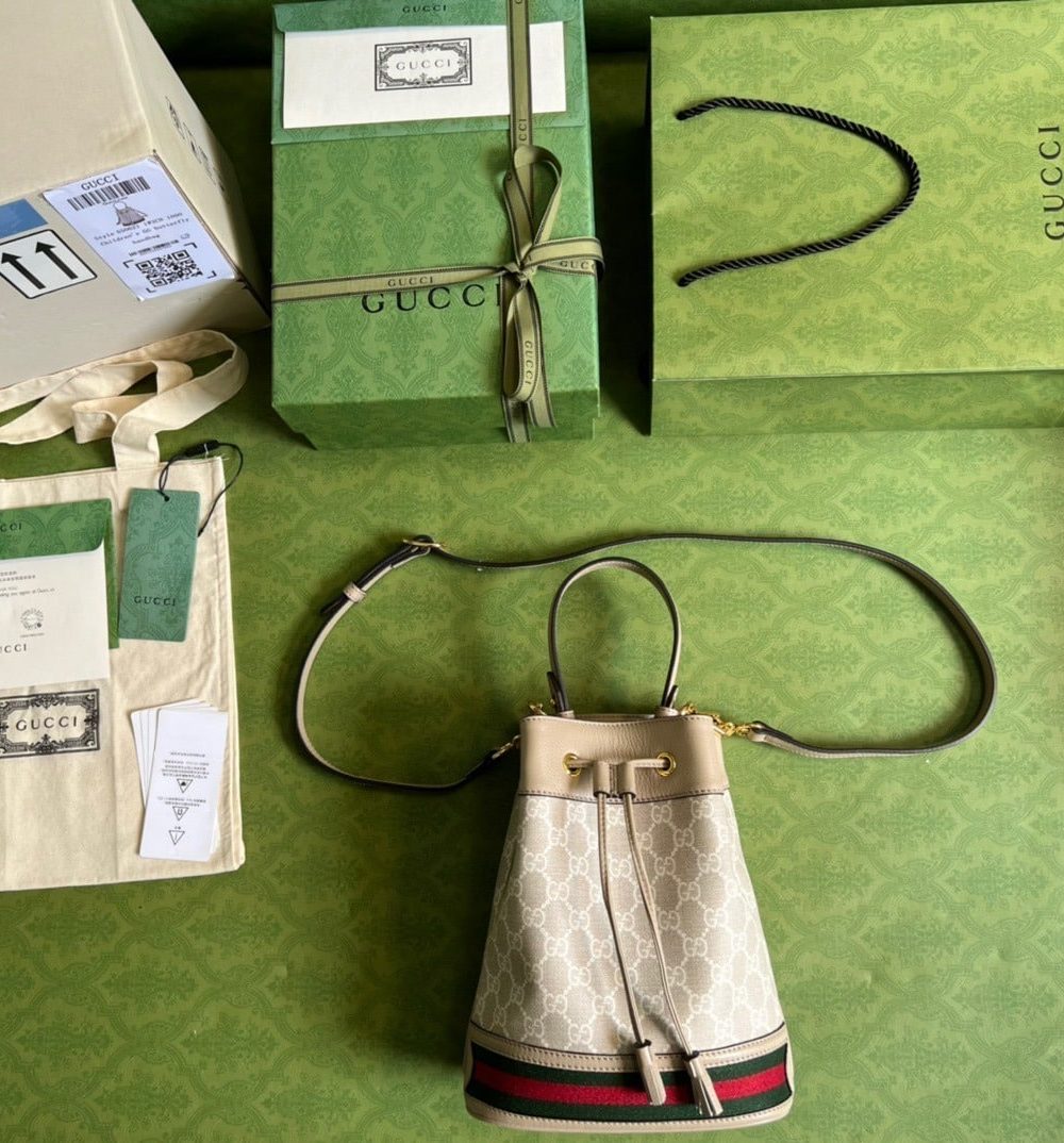 1:1 Replica Gucci Ophidia Small GG Bucket Bag White For Women, Women's Bags 10in/25cm GG ‎