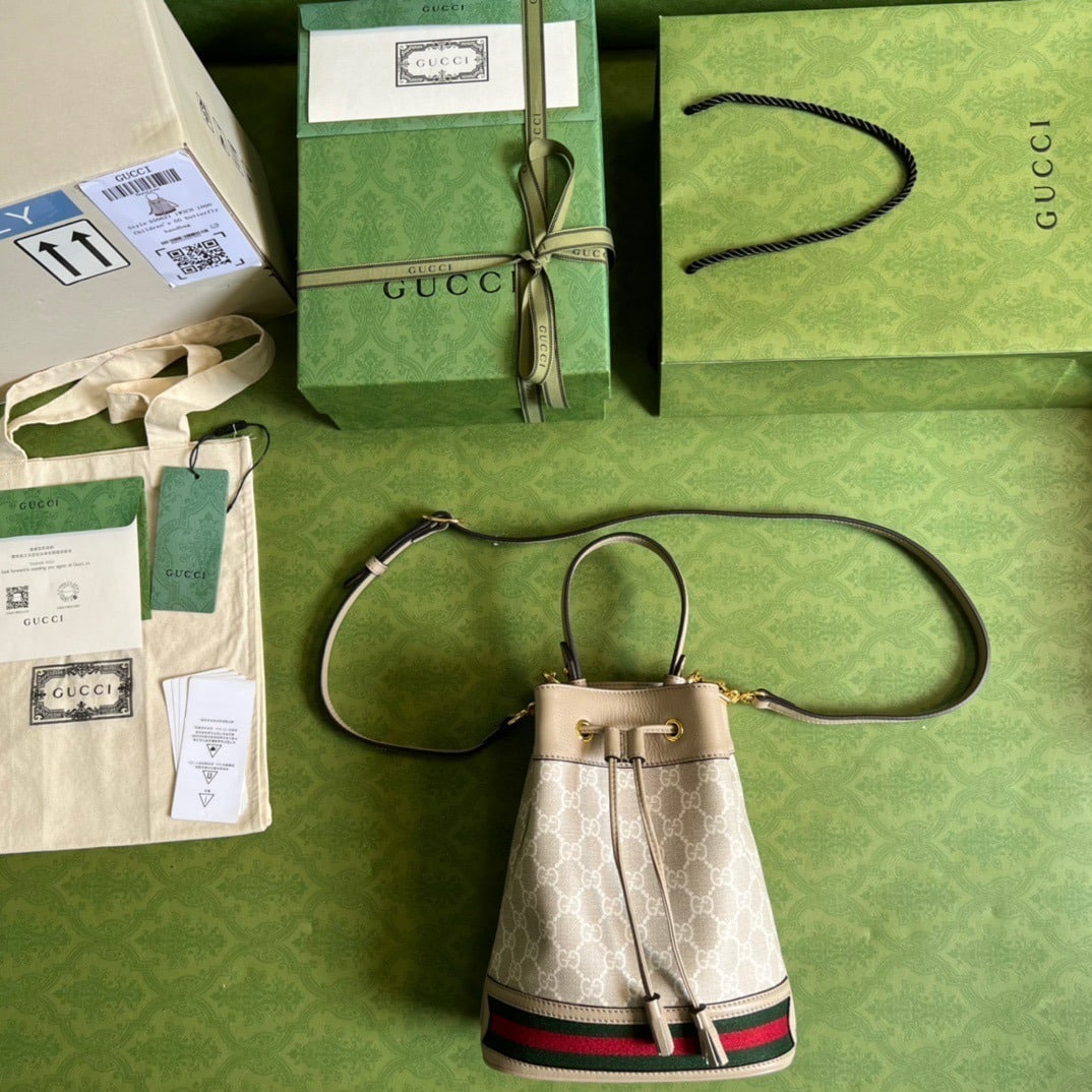 1:1 Replica Gucci Ophidia Small GG Bucket Bag White For Women, Women's Bags 10in/25cm GG - Image 4