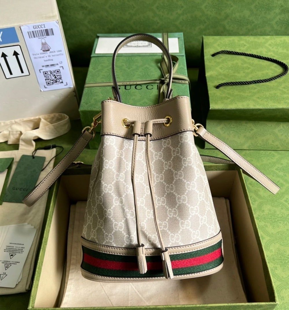 1:1 Replica Gucci Ophidia Small GG Bucket Bag White For Women, Women's Bags 10in/25cm GG 