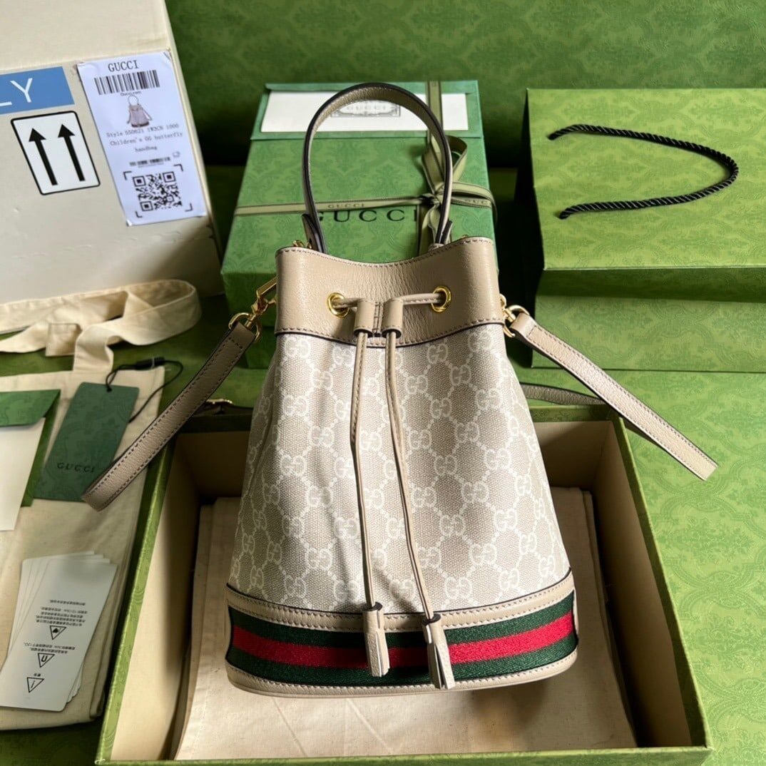 1:1 Replica Gucci Ophidia Small GG Bucket Bag White For Women, Women's Bags 10in/25cm GG 