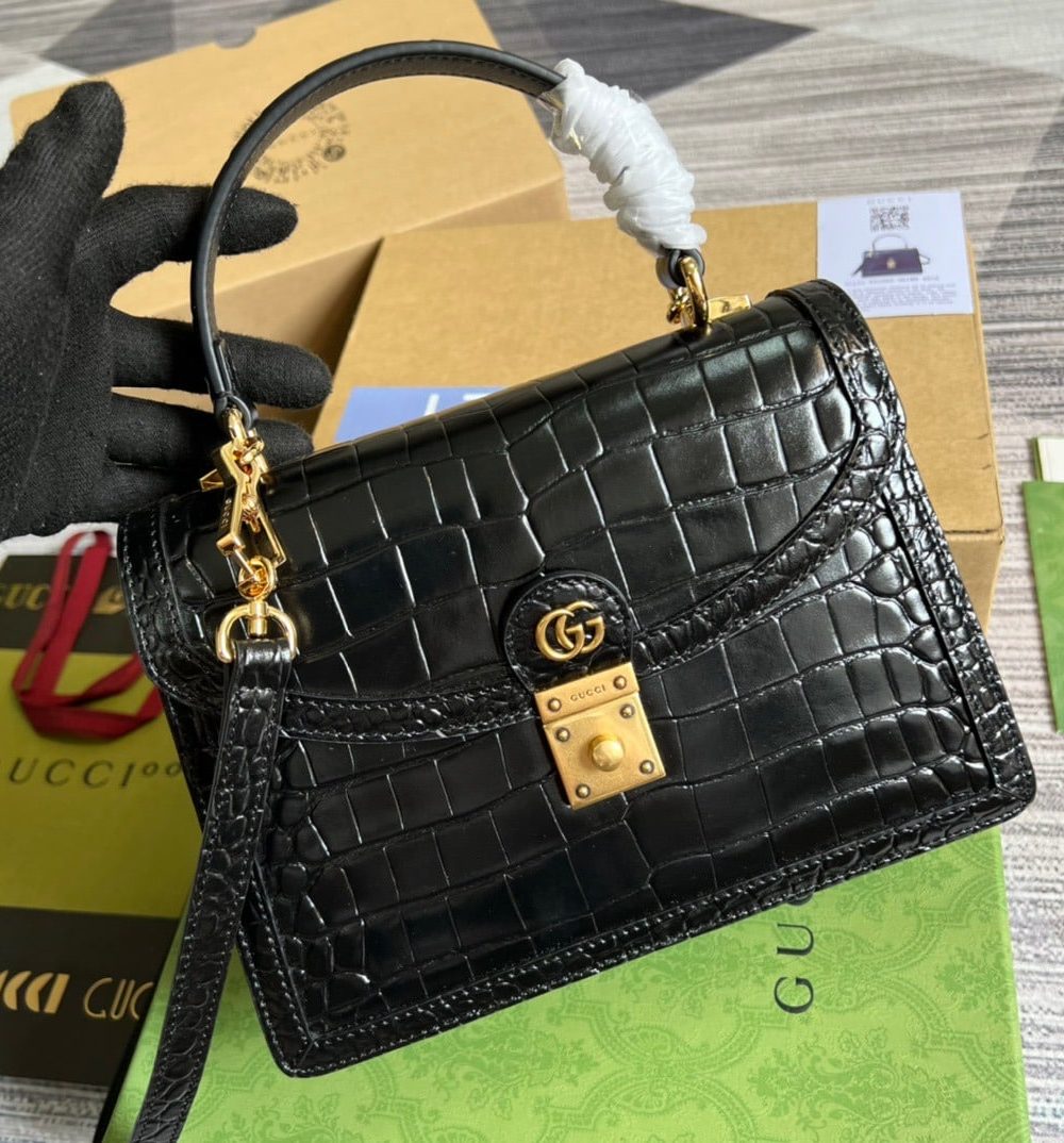 1:1 Replica Gucci Ophidia Small GG Top Handle Bag Balck For Women, Women's Bags 9.8in/25cm GG