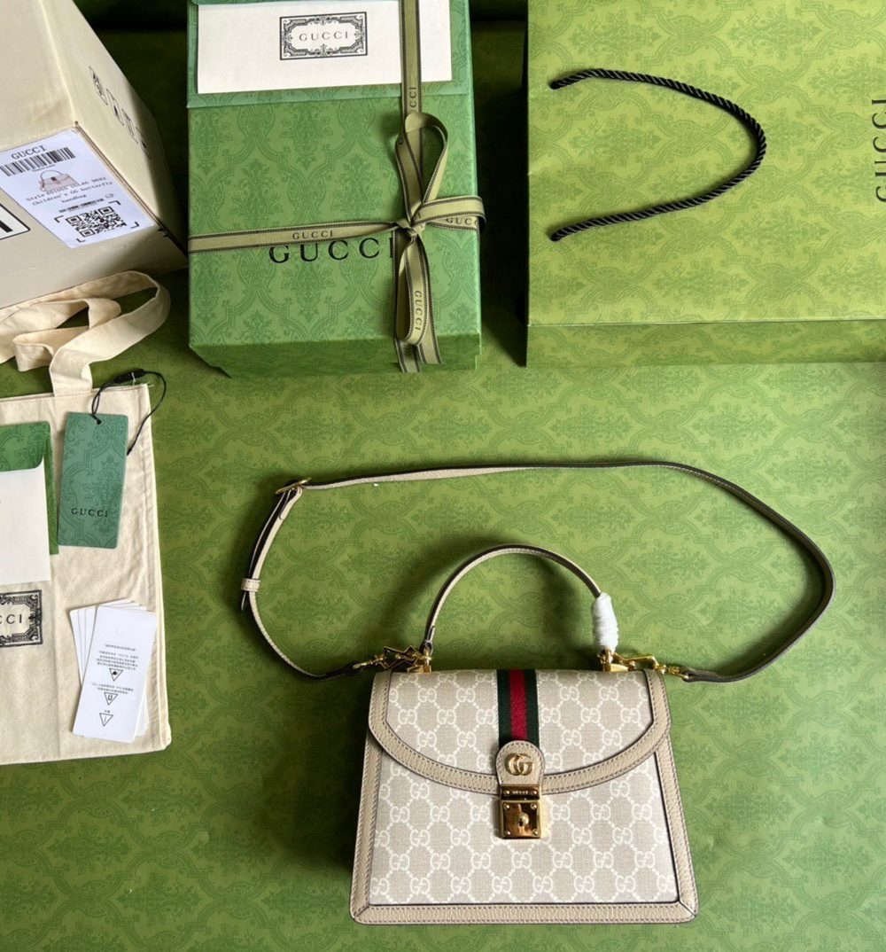 1:1 Replica Gucci Ophidia Small GG Top Handle Bag Beige For Women, Women's Bags 9.8in/25cm GG ‎651055 UULAG 9682