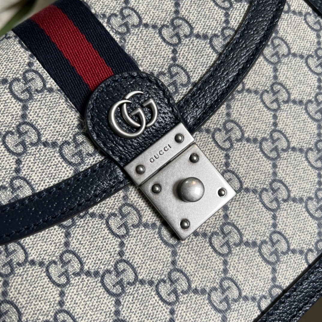 1:1 Replica Gucci Ophidia Small Top Handle Bag Beige And Blue GG Supreme Canvas For Women 10in/25cm 651055 96IWN 4076 - Image 7