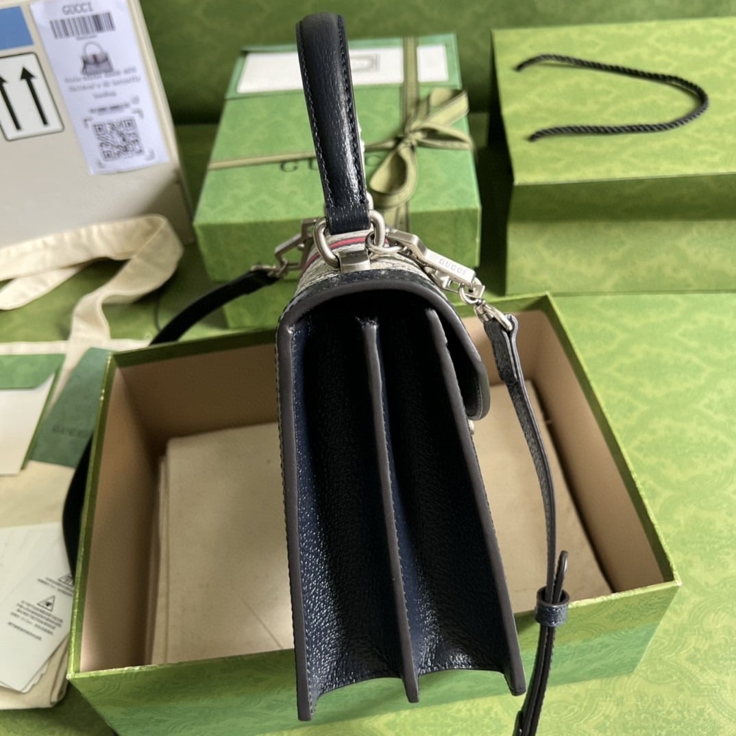 1:1 Replica Gucci Ophidia Small Top Handle Bag Beige And Blue GG Supreme Canvas For Women 10in/25cm 651055 96IWN 4076 - Image 2