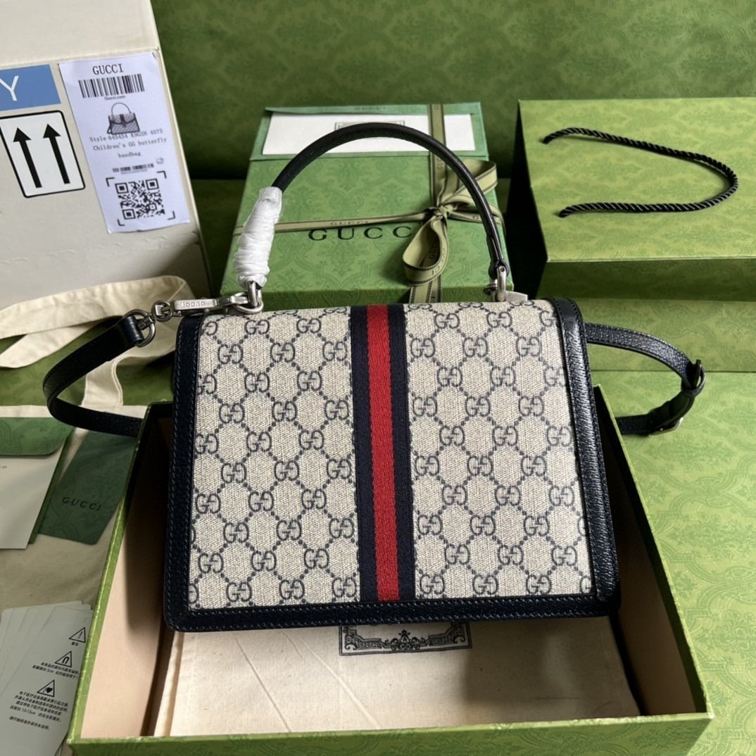1:1 Replica Gucci Ophidia Small Top Handle Bag Beige And Blue GG Supreme Canvas For Women 10in/25cm 651055 96IWN 4076 - Image 6