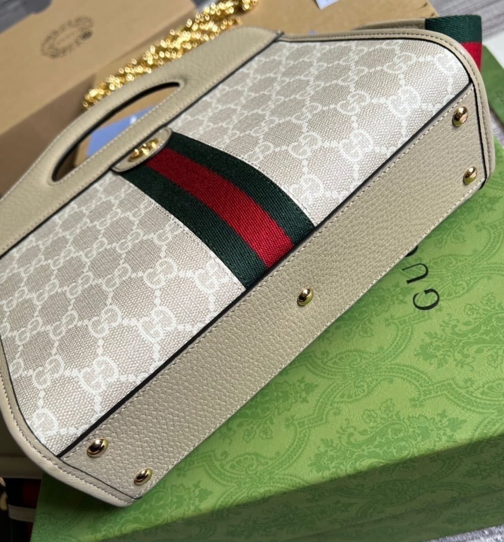 1:1 Replica Gucci Ophidia Small Tote With Web Beige For Women, Women's Bags 10in/26cm GG