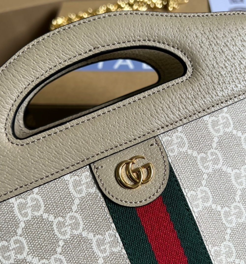 1:1 Replica Gucci Ophidia Small Tote With Web Beige For Women, Women's Bags 10in/26cm GG