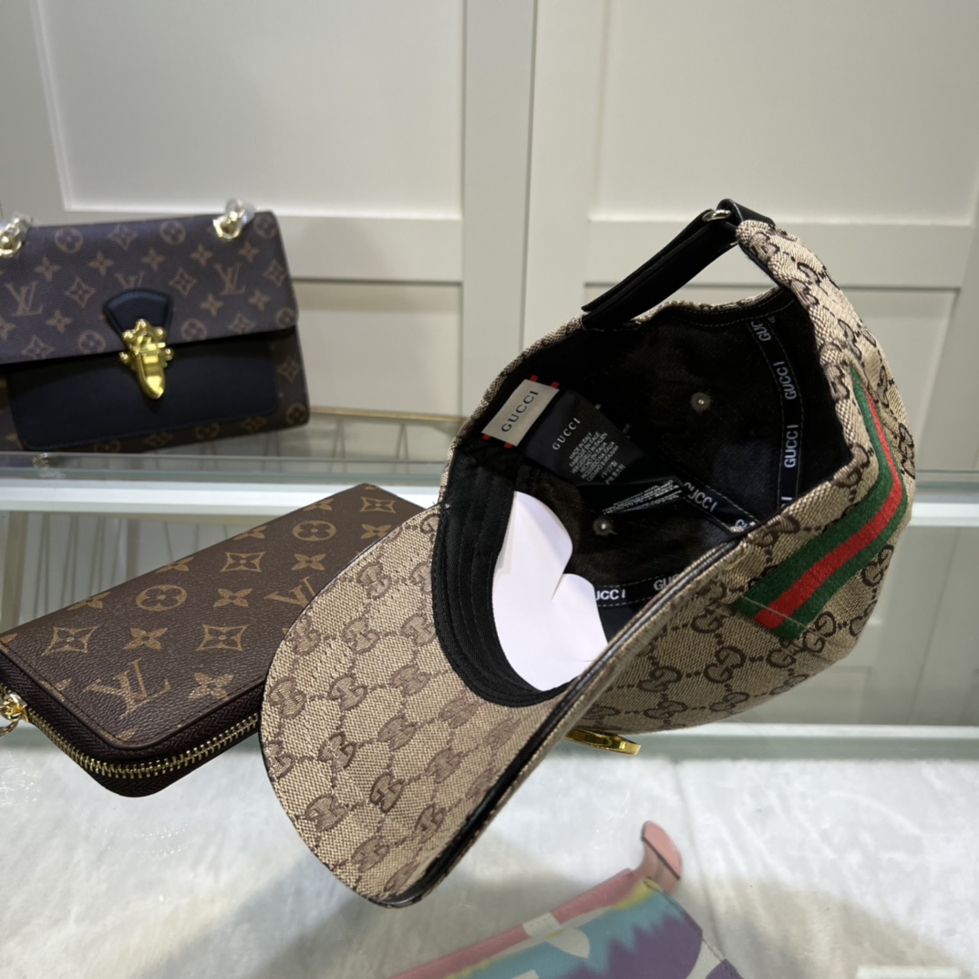 Gucci Original GG Canvas Baseball Hat With Web Beige GG Hat - Image 3